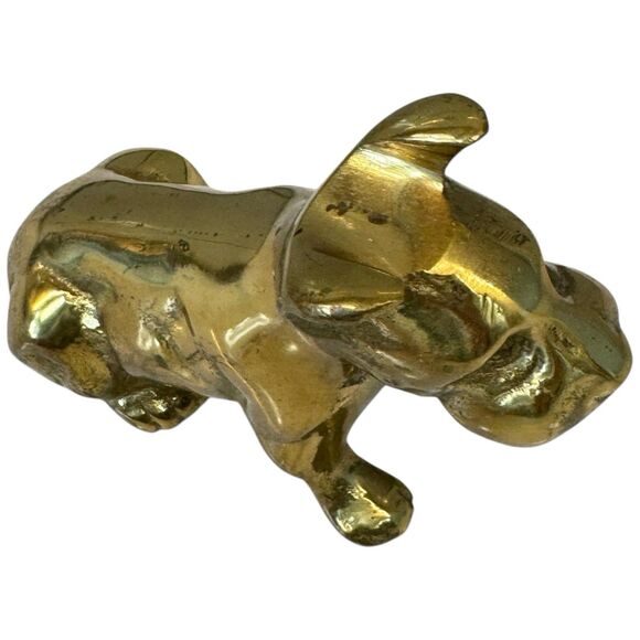 Vtg Brass Dog 3.5in X 4in Statue Figurine 80s Sitting Retro Boxer? MCM Solid - Picture 9 of 14